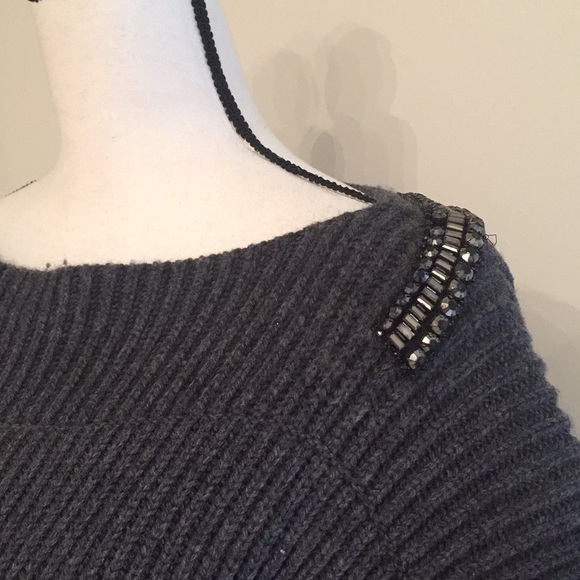 Jil Sander Gray Wool Cashmere Ribbed Embellished Pullover Sweater EUC Sz 10 Soft - Picture 2 of 12